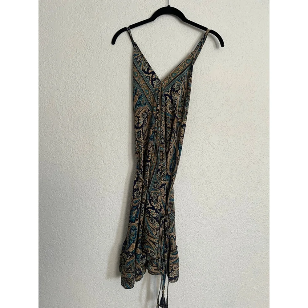 Women's Navy & Beige Paisley Backless Mini Dress S Viscose